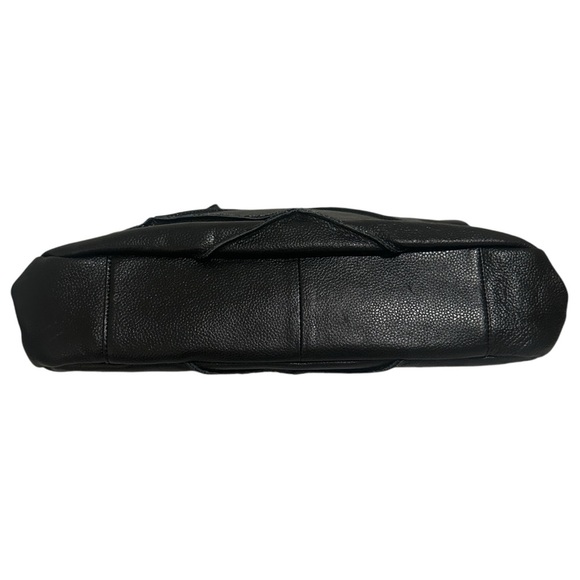 Nyla Noor Bohemian Soho Pebbled Leather Patchwork Seam Tassel Shoulder Bag Black - Picture 3 of 5